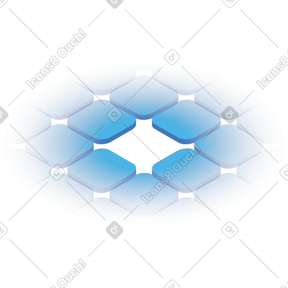 下载 Quantum 风格的 Network structure with transparent blue blocks forming circular technology frame 插画，支持 PNG、SVG 格式