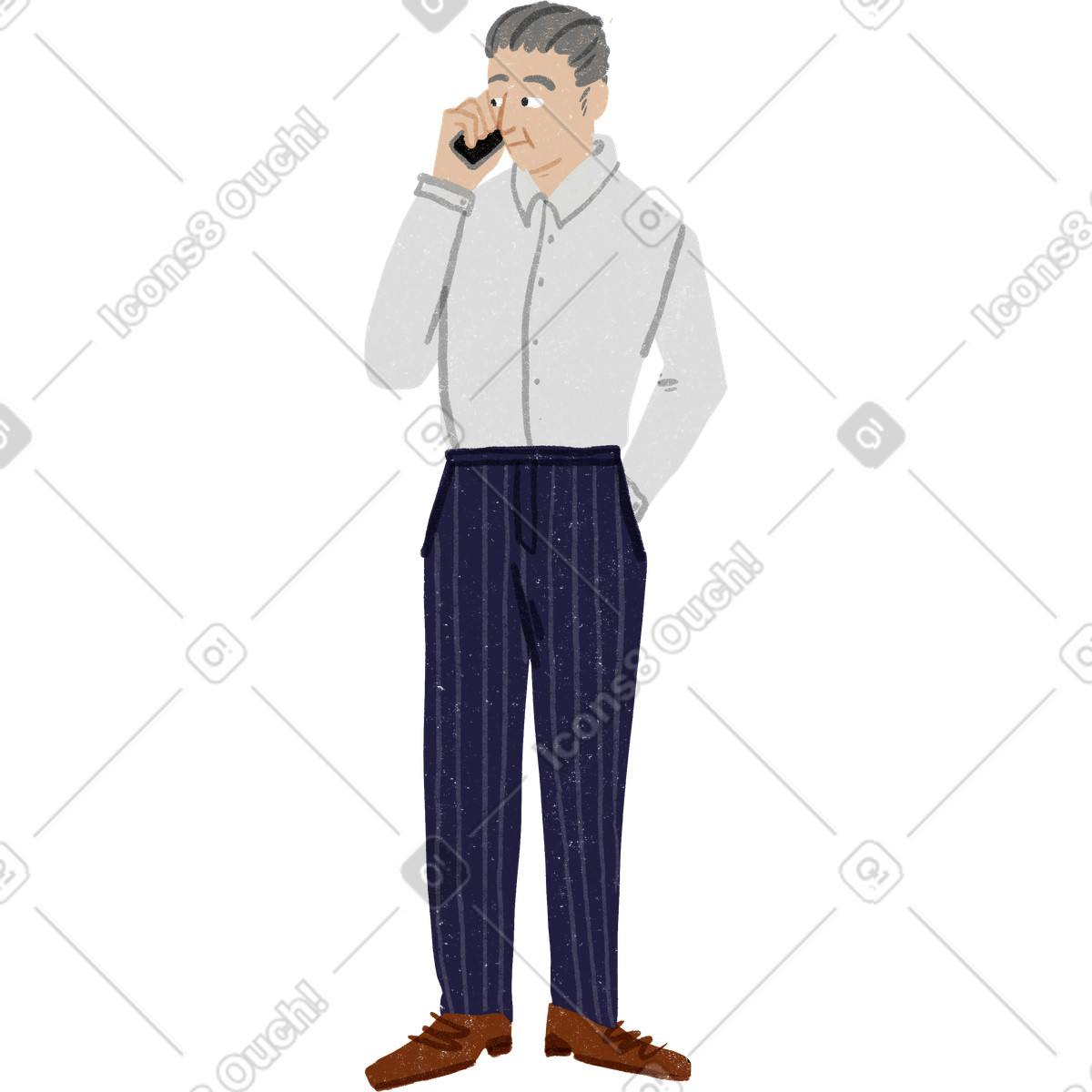 Grauhaariger alter geschäftsmann telefoniert-Illustration im Public-Stil als Download in PNG, SVG