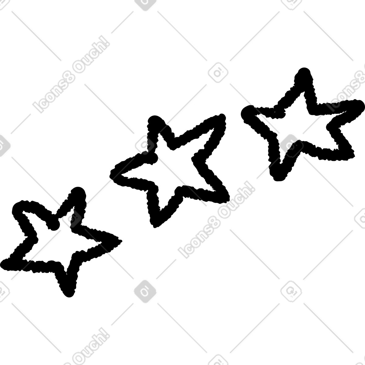 Stars hand drawn doodle trio with rough textured outlines-Illustration im Black Chalk-Stil als Download in PNG, SVG
