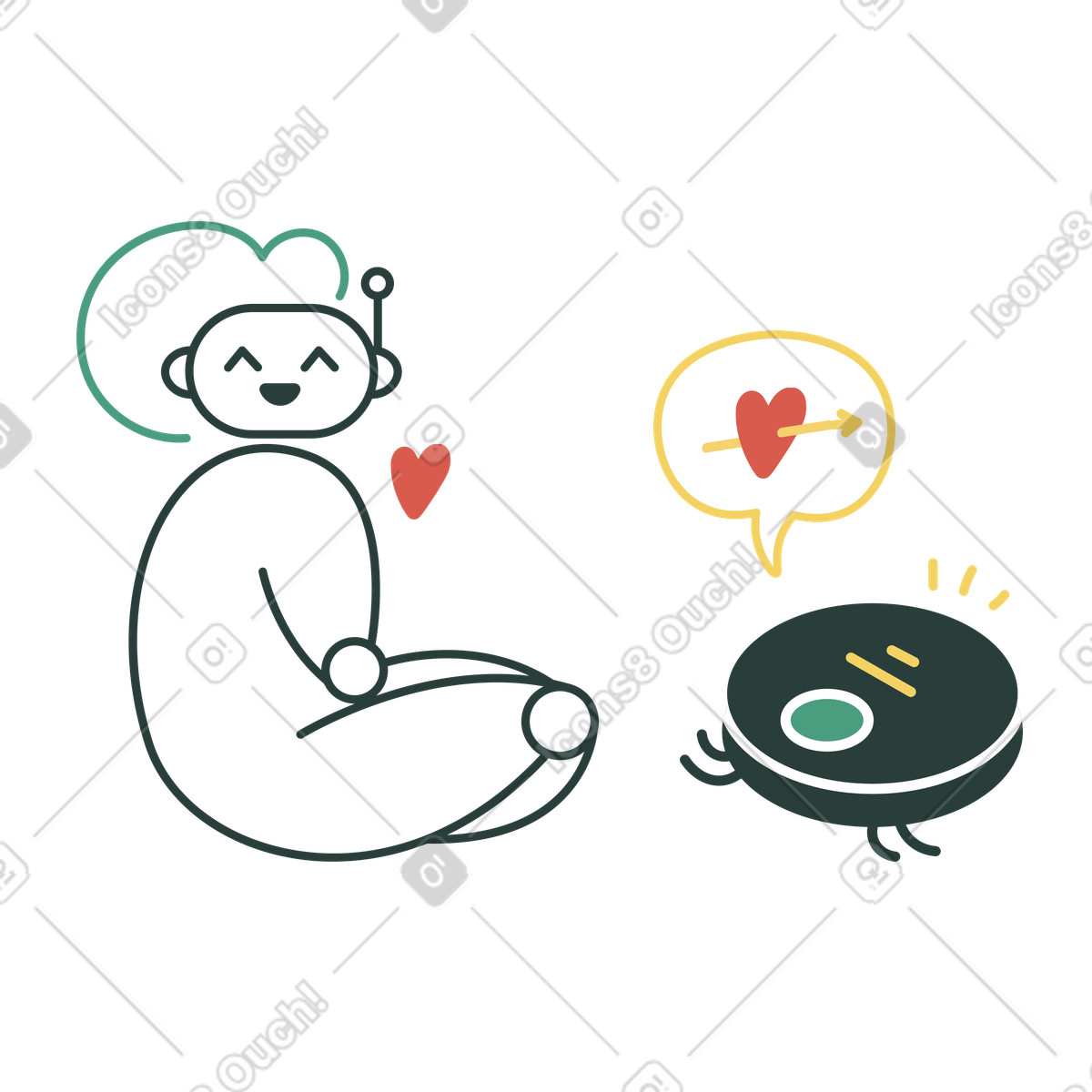 Robot innamorato di roomba illustrazione in stile Macaroni scarica in PNG, SVG