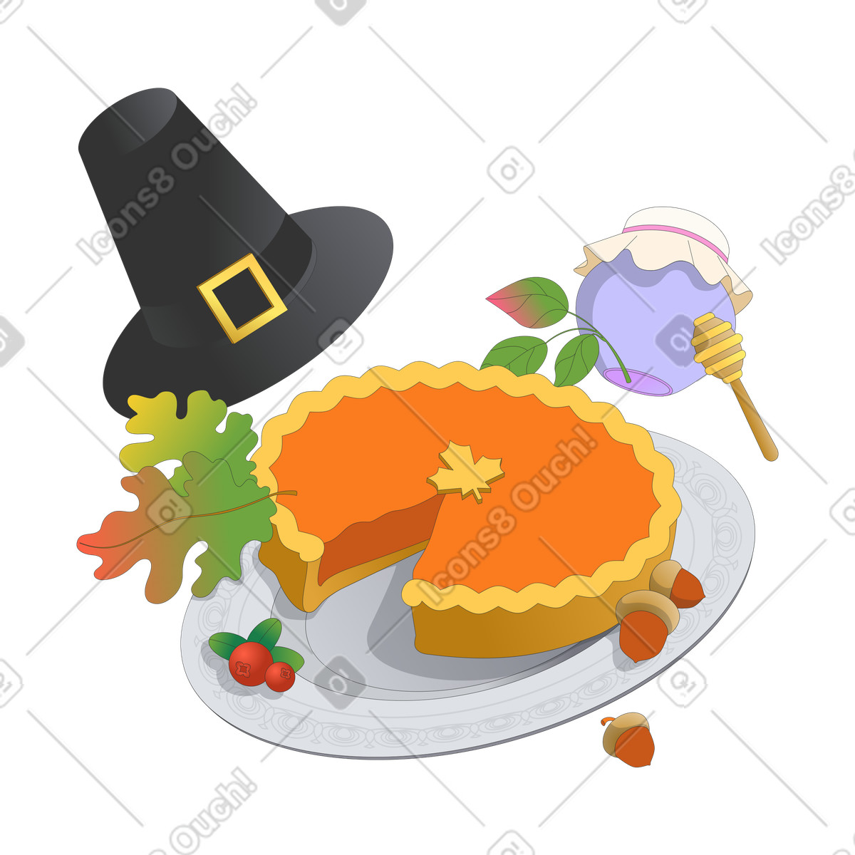 Thanksgiving feast illustration featuring maple pie clipart for dinner in PNG SVG