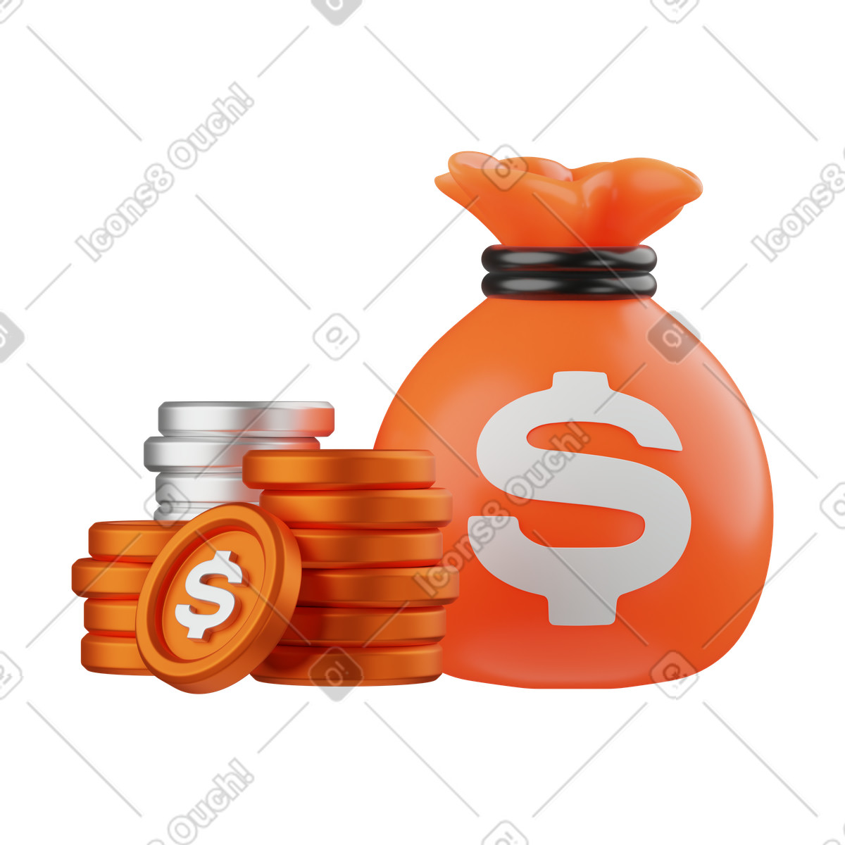Bag and coins illustration in PNG, SVG