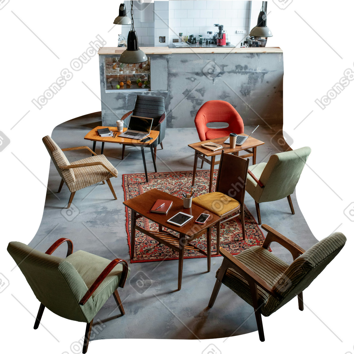 Background with cafe interior illustration in Everyday style download in PNG, SVG