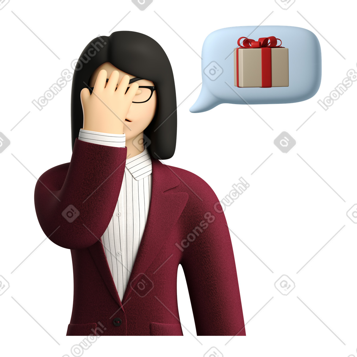 La donna d'affari ha dimenticato il presente illustrazione in stile 3D Business scarica in PNG, SVG