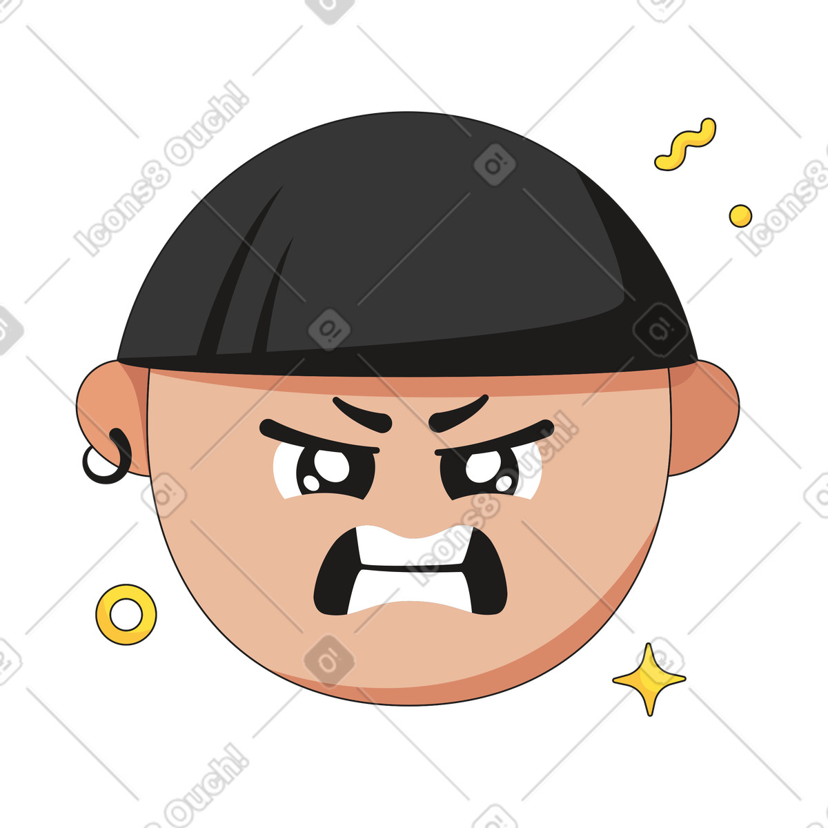 下载 Moji 风格的 愤怒的男人，有耳洞 插画，支持 PNG、SVG 格式