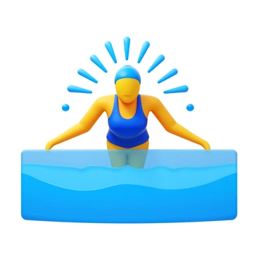 A swimmer in a streamlined diving pose, wearing a bright blue swimsuit. The swimmer's arms are extended forward, and their legs are together behind them. Water is splashing around their neck and shoulders as they enter the pool, creating dynamic droplets that radiate outward. The surface of the pool is disturbed, showing ripples and waves caused by the impact. The scene captures the moment of entry with a focus on the swimmer's focused expression and the vibrant blue water.