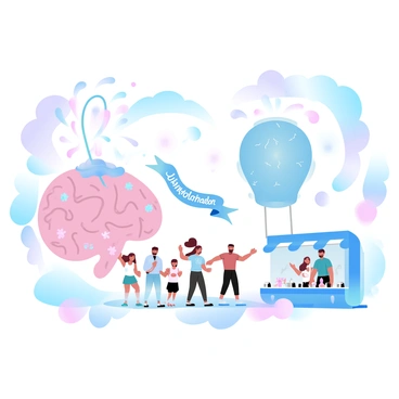A vibrant festival scene is filled with colorful decorations and floats designed to resemble various parts of the limbic system. One float is prominently shaped like the amygdala, adorned with bright flowers and swirling patterns. Nearby, a large float mimicking the hippocampus features pastel-colored balloons and ribbons that flutter in the breeze. Festive banners with intricate designs hang between the floats, and people in cheerful attire are seen mingling among the displays. Various stalls offer themed treats, with an array of colors and shapes that complement the overall ambiance of the festival.