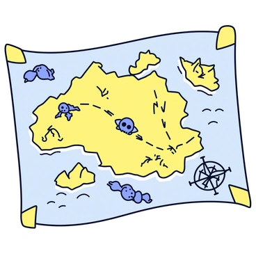A pirate map comic illustration showing a treasure hunt adventure