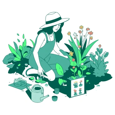 Nami tending to her garden, with a small illustrated box showing the growth of her plants.