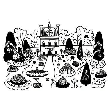 Lush gardens surrounding a Bordeaux chateau with colorful flowers and hedges