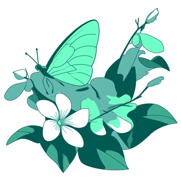 A teal luna moth with large, delicate wings is hovering near a cluster of white night-blooming flowers. The moth's wings are slightly open, revealing their intricate patterns. The flowers are brightly illuminated, showcasing their petals that are wide and slightly curled. The moth is extending its proboscis to drink nectar from one of the flowers, which is surrounded by dark green leaves. The scene captures the nocturnal atmosphere, with a subtle glow reflecting off the moth and flowers.