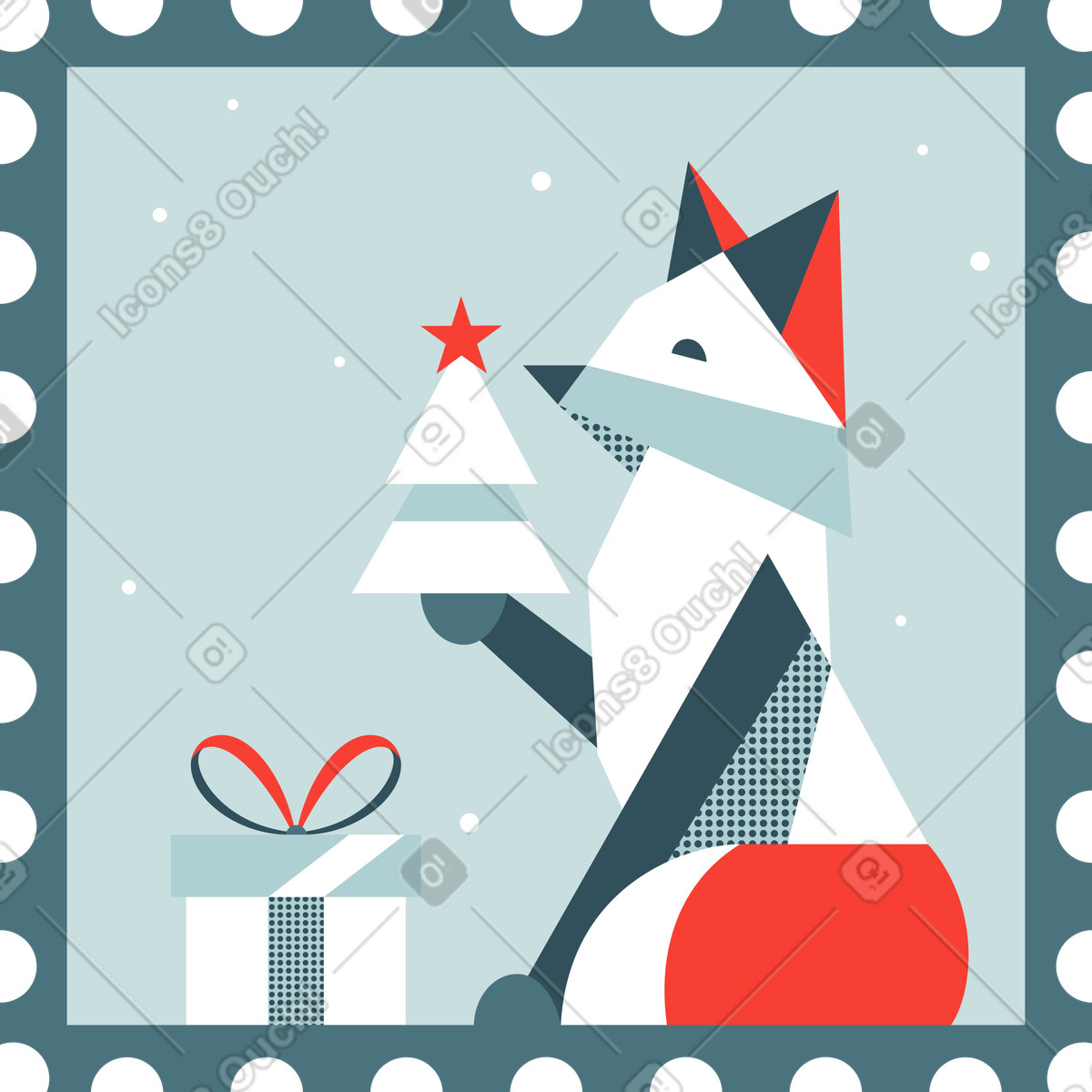 下载 Nordic 风格的 邮票狐狸 插画，支持 PNG、SVG 格式