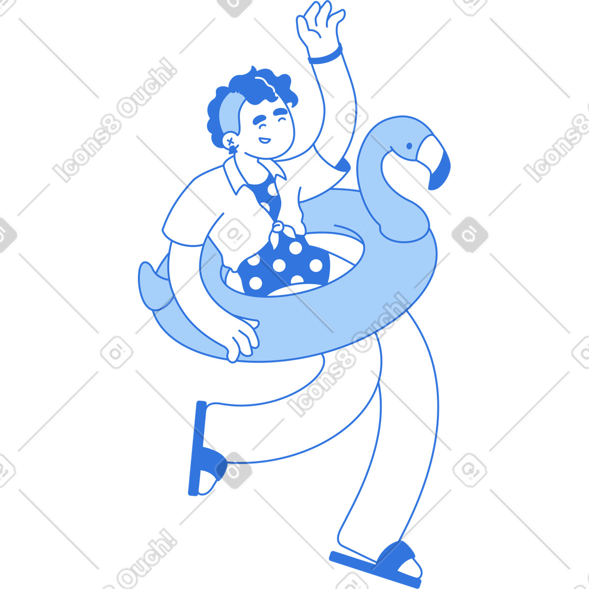 Fröhliche frau in einem aufblasbaren ring-Illustration im Sky-Stil als Download PNG, SVG