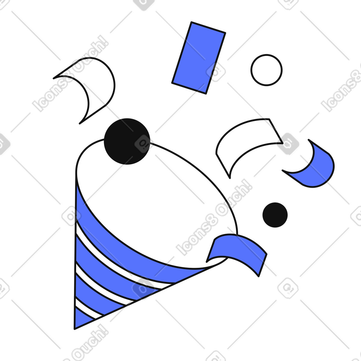 Confetti popper cone exploding colorful streamers and party shapes illustrazione in stile Main scarica in PNG, SVG