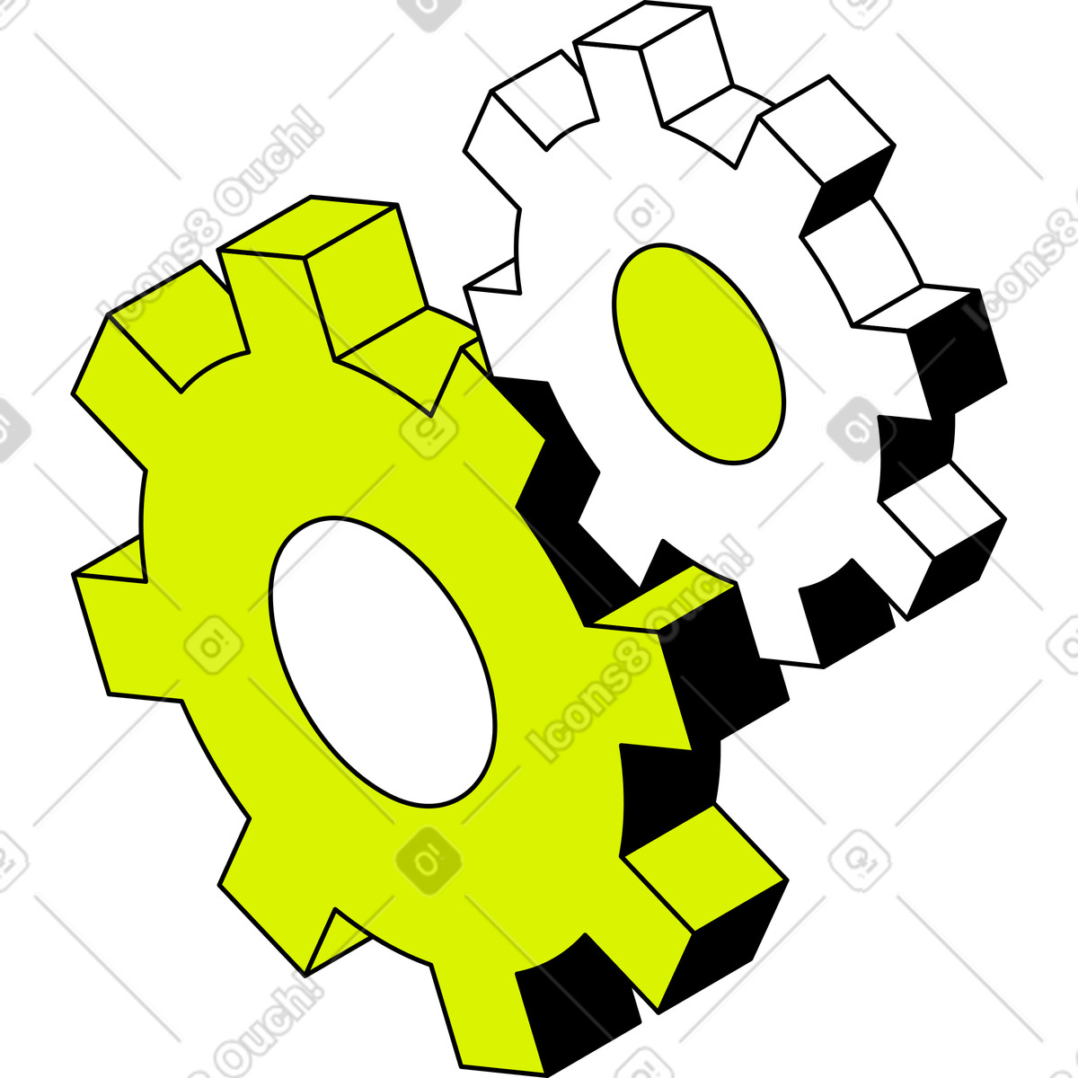 Isometric スタイルの 2つのギア のアニメーションイラストをGIF、Lottie (JSON)、AEでダウンロード