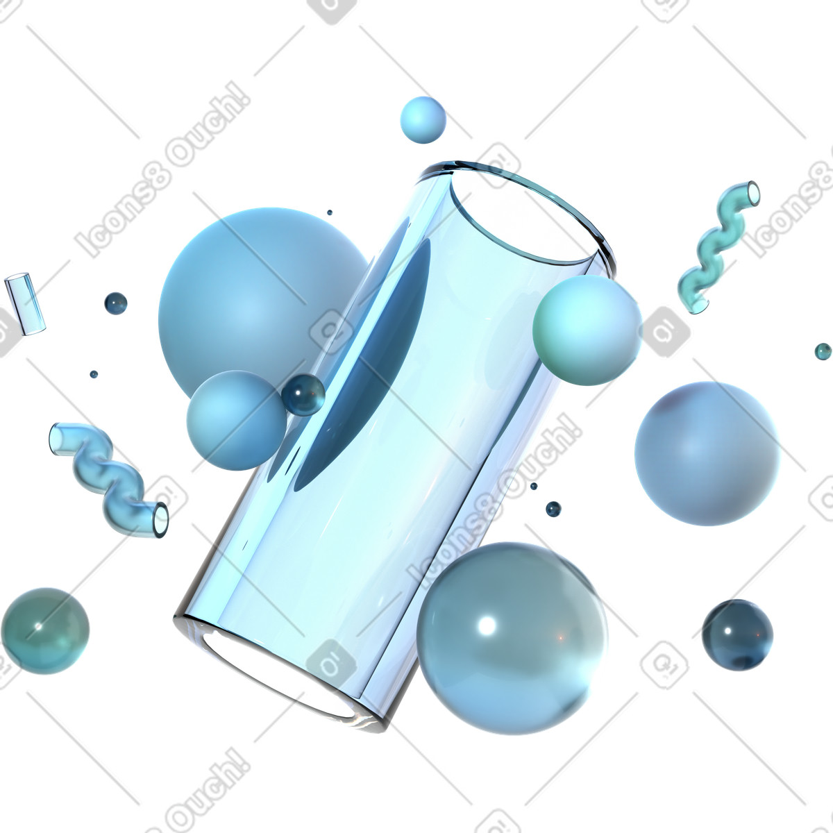 Composizione di forme geometriche monocromatiche illustrazione in stile 3D Glassy scarica in PNG, SVG