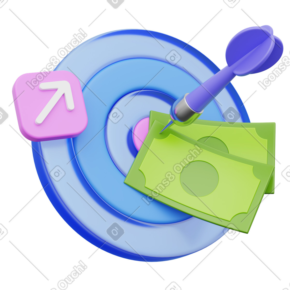 下载 3D Playful 风格的 Financial target, Money dartboard goal, Investment success 插画，支持 PNG、SVG 格式