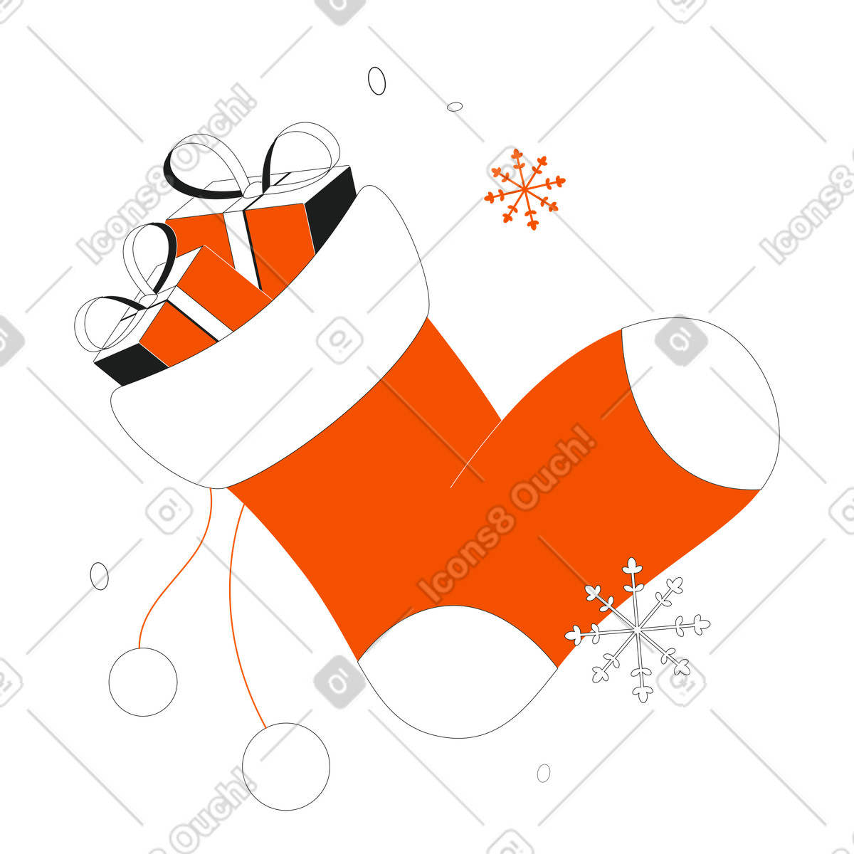 Strict 스타일의 Christmas stocking filled with gifts, Holiday gift-giving tradition 일러스트레이션 PNG, SVG 다운로드