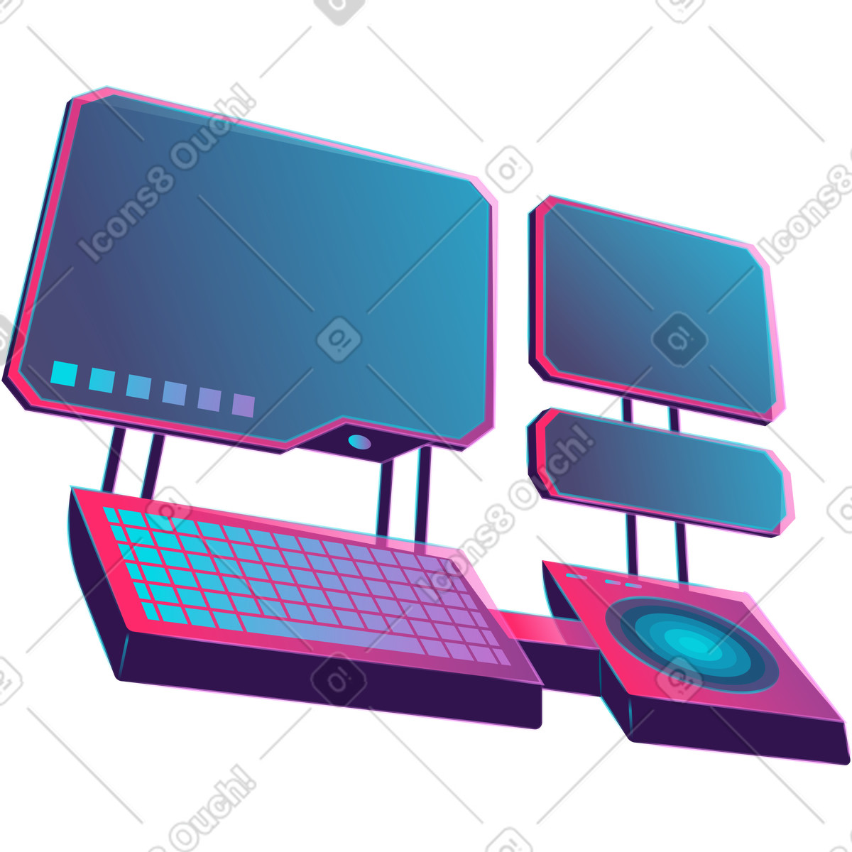 Futuristischer computer-Illustration im Neon-Stil als Download in PNG, SVG