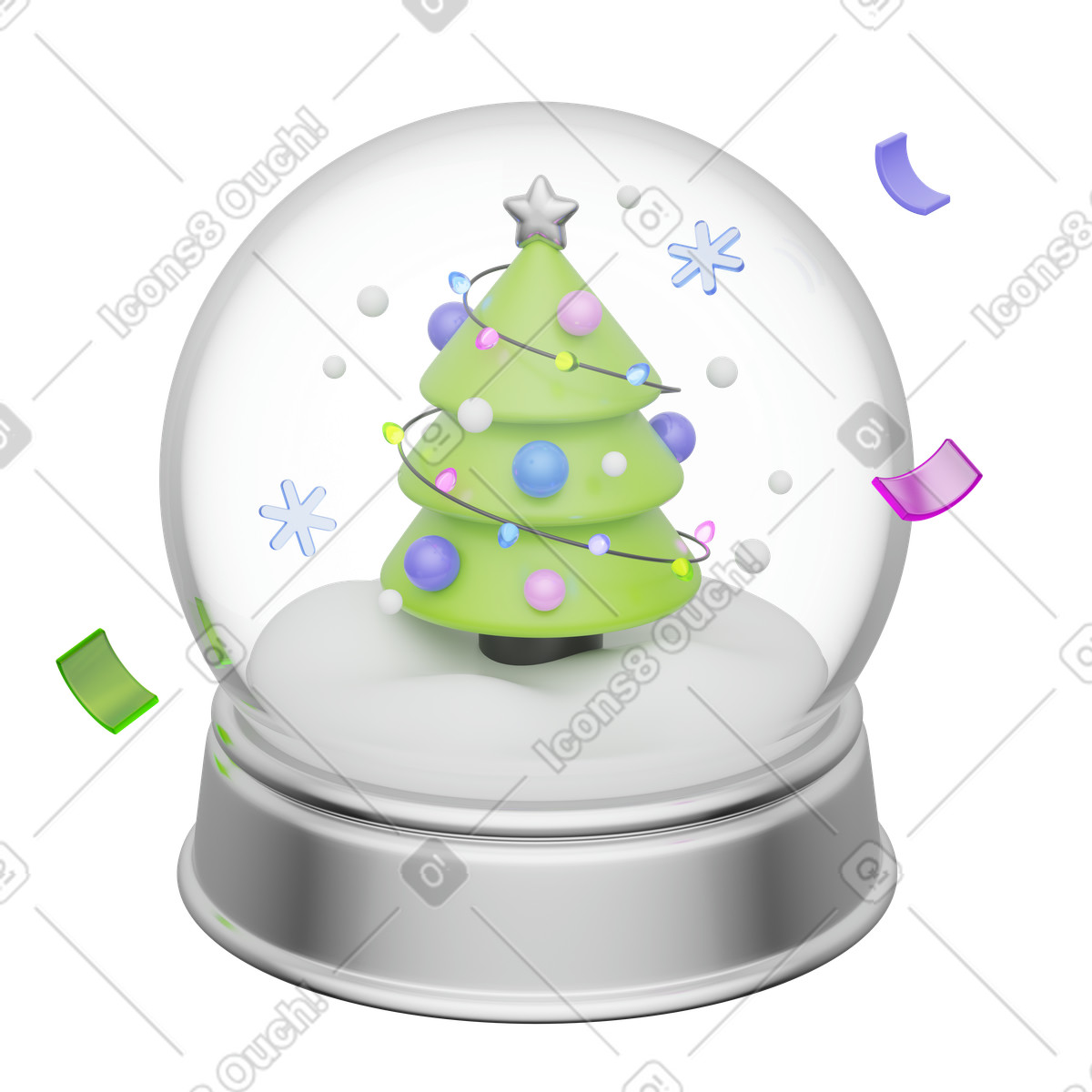 Snow globe, Christmas tree, Winter holiday scene illustration in 3D Playful style download in PNG, SVG