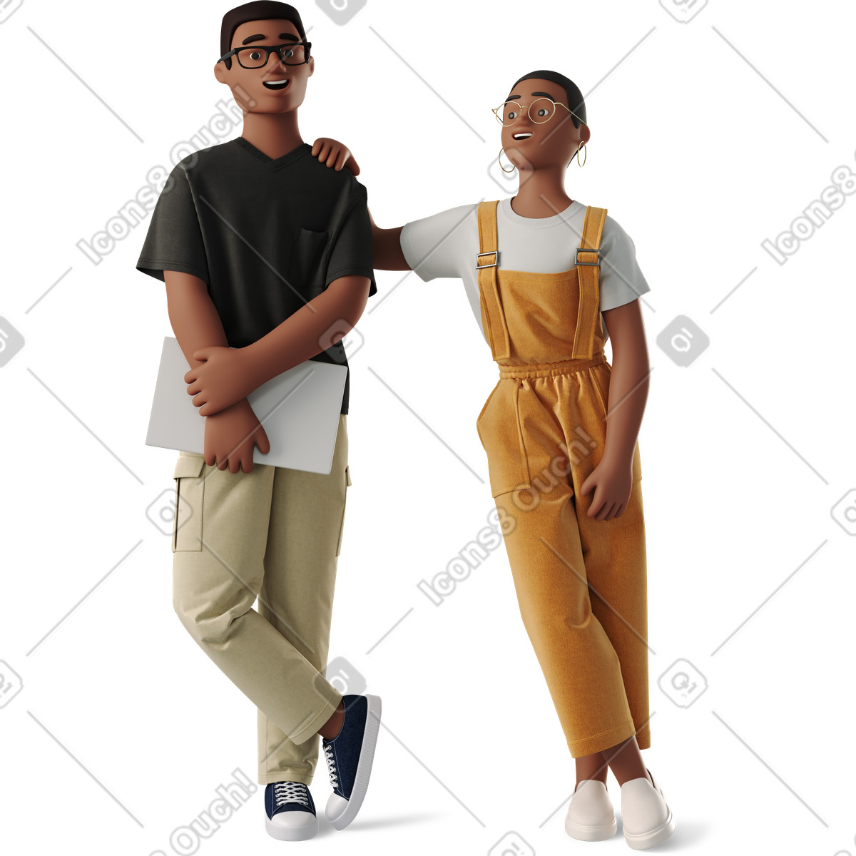 Ilustración Hombre y mujer de pie riendo en estilo 3D Business a descargar en PNG SVG