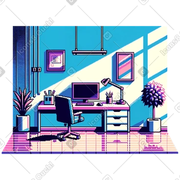Pixel background of a workspace in home office PNG, SVG
