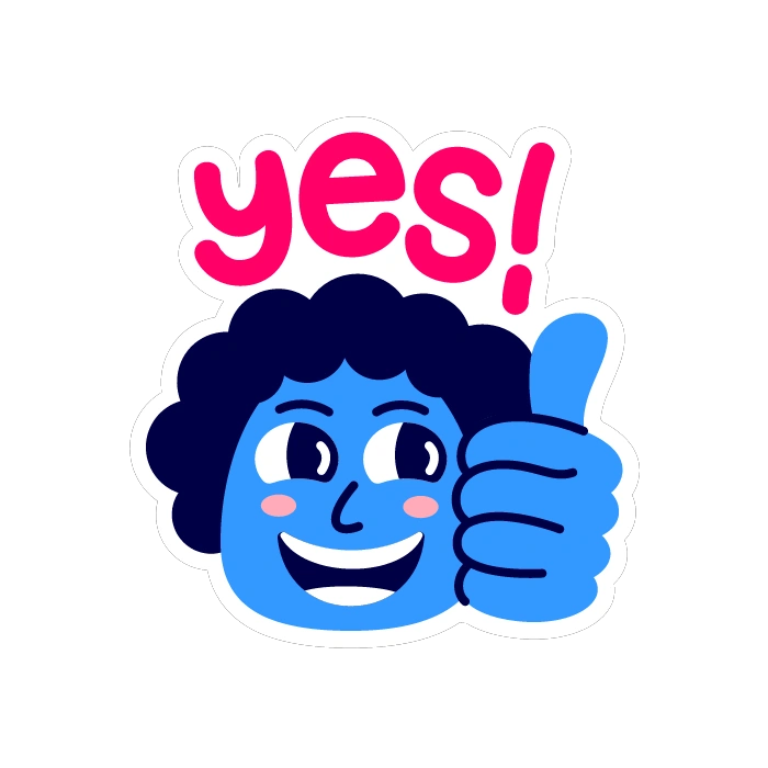 A blue cartoon character giving a thumbs up - Rondy Stickers style illustration