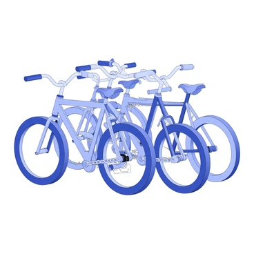 Several bicycles are chained together in a tightly organized formation. The chains loop around their frames, securing each bike in place and creating a complex interlocking pattern. Each bicycle features distinct shapes and designs, with different types of handlebars and wheels. The bicycles are positioned closely, making it evident that separating them would be a challenging task. Some bikes have accessories like baskets or reflectors attached, adding to the variety in their appearance. The scene captures the intricate details of the chains and the connected frames.