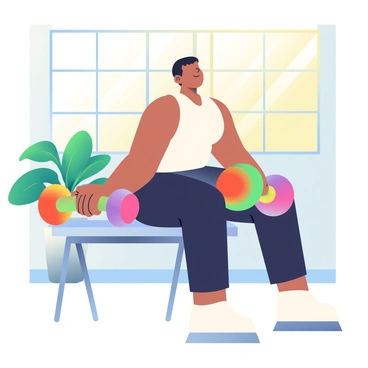 A person with light brown skin and short black hair is performing lateral raises with colorful rainbow dumbbells in a bright room. The dumbbells are painted in vibrant colors, transitioning in a gradient from red to purple. The individual is wearing a fitted white tank top and black workout pants. Sunlight is streaming through large windows, illuminating the space with a warm glow. In the background, there is a large potted plant with broad green leaves, adding a touch of nature to the fitness environment. The floor is a sleek hardwood, contributing to the bright and energetic atmosphere.