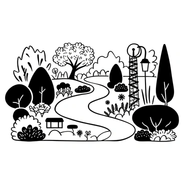 A peaceful walkway through a botanical garden lined with diverse plants