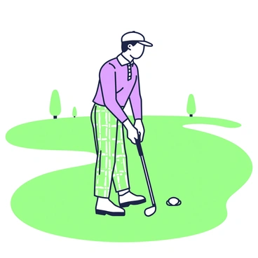 A man named "Ben Hogan" is standing in a classic golf pose on a well-maintained golf course. He is dressed in traditional golf attire, including a tailored shirt and plaid trousers. His hands are positioned on a golf club, highlighting his grip style. The golf club is angled slightly down, with his strong posture emphasizing concentration and focus. In the background, there are neatly trimmed grass and a few distant trees, creating an inviting atmosphere for a game of golf. The scene captures the essence of the sport and technique.