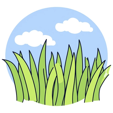 A field of tall green grass swaying gently in the wind. The grass reaches high, with some blades curving gracefully. Above, the sky is bright blue with a few fluffy white clouds scattered throughout. The sunlight casts soft shadows on the grass, creating a warm and inviting atmosphere.