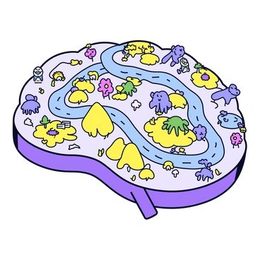 A miniature world within a mouse's brain, complete with tiny landscapes and creatures
