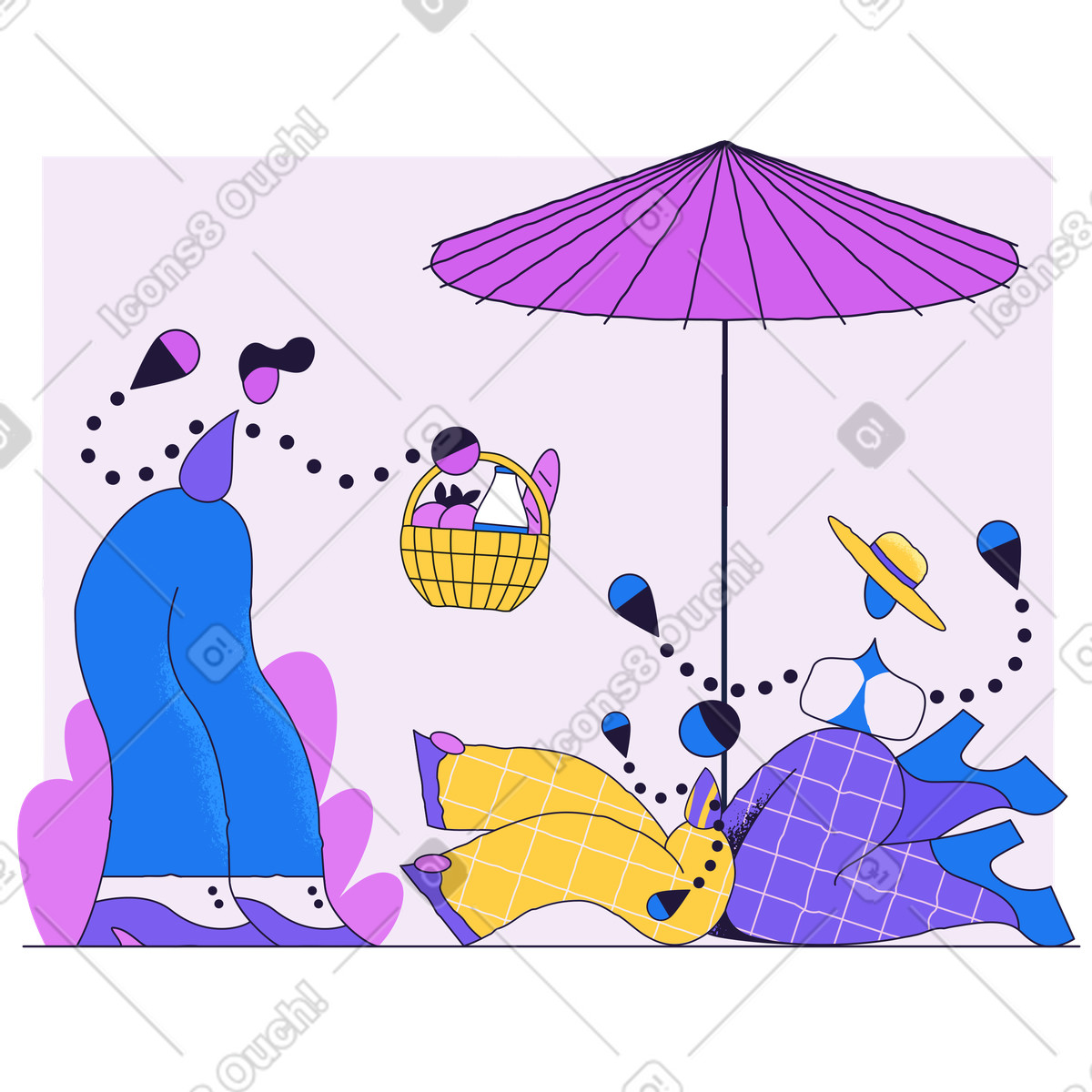 Illustration Famille faisant un pique-nique en vacances dans le style Conifer à télécharger aux formats PNG, SVG