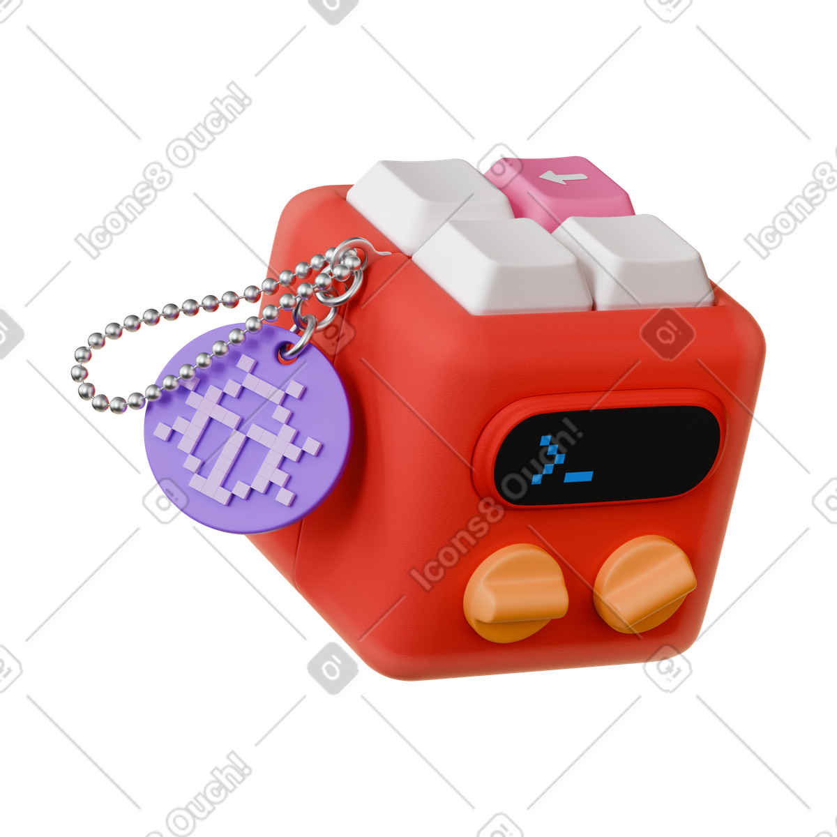 Ilustração de Keychain cube with retro terminal screen and mechanical keyboard buttons em no estilo 3D Stickle para baixar em PNG, SVG