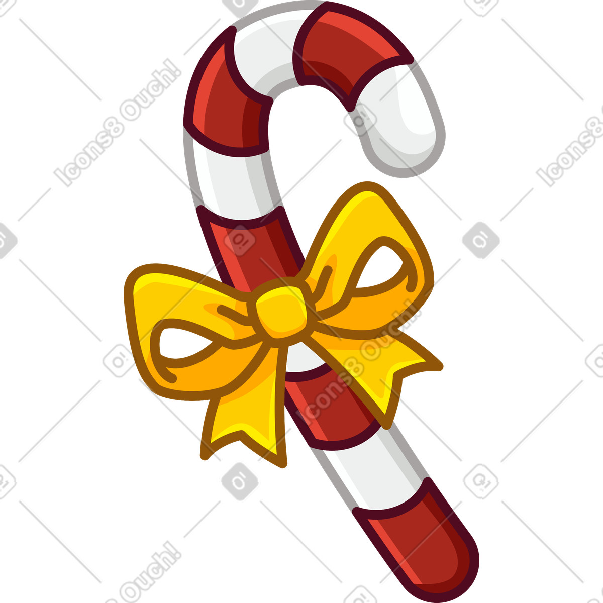 Illustration Canne en bonbon avec un nœud jaune dans le style Festicon à télécharger aux formats PNG, SVG