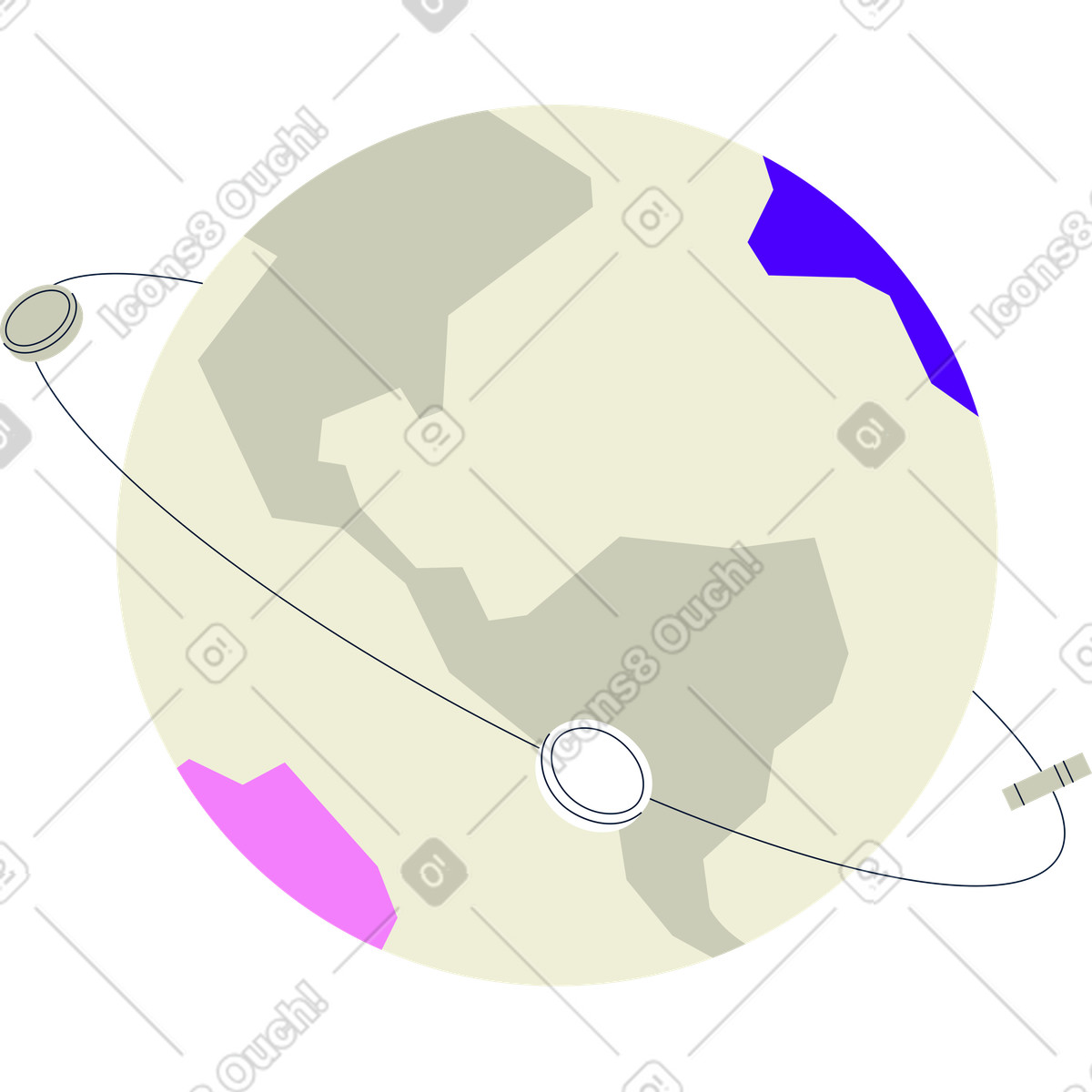 Planet mit linie und münzen-Illustration im Cubes-Stil als Download in PNG, SVG