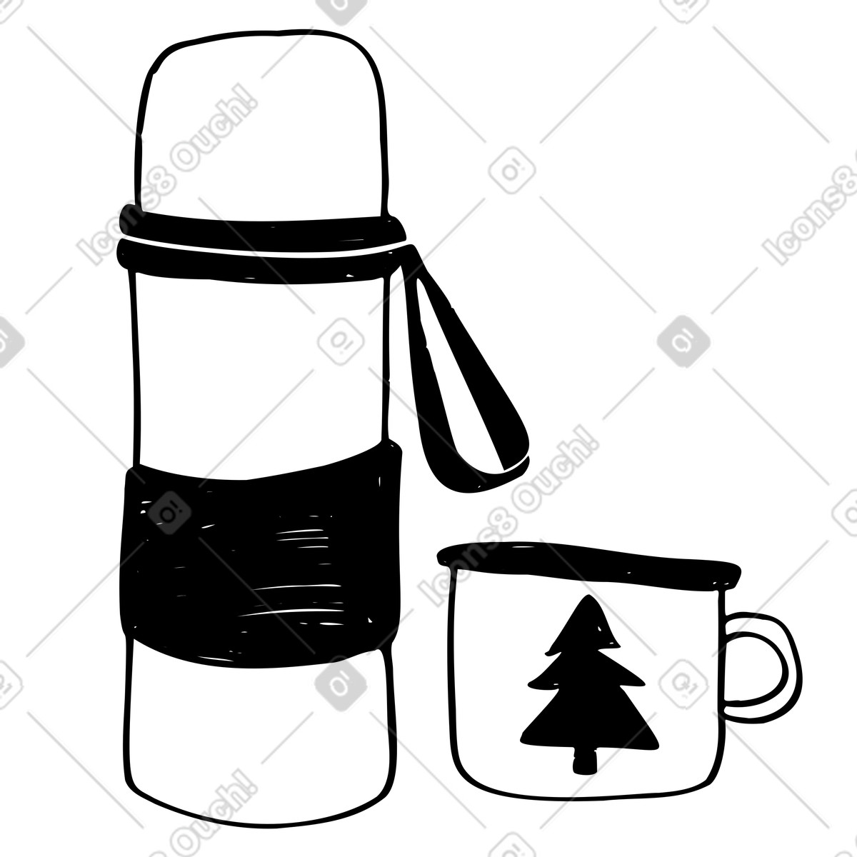 Thermos and a cup for camping hiking illustration in Marks style download in PNG, SVG