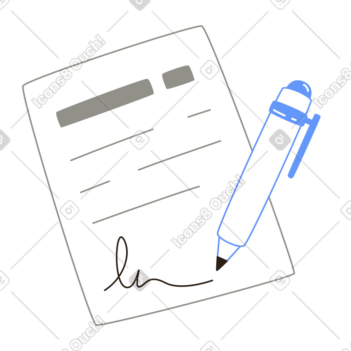 Papel con firma y bolígrafo, aprobación y acuerdo del contrato illustration in PNG, SVG