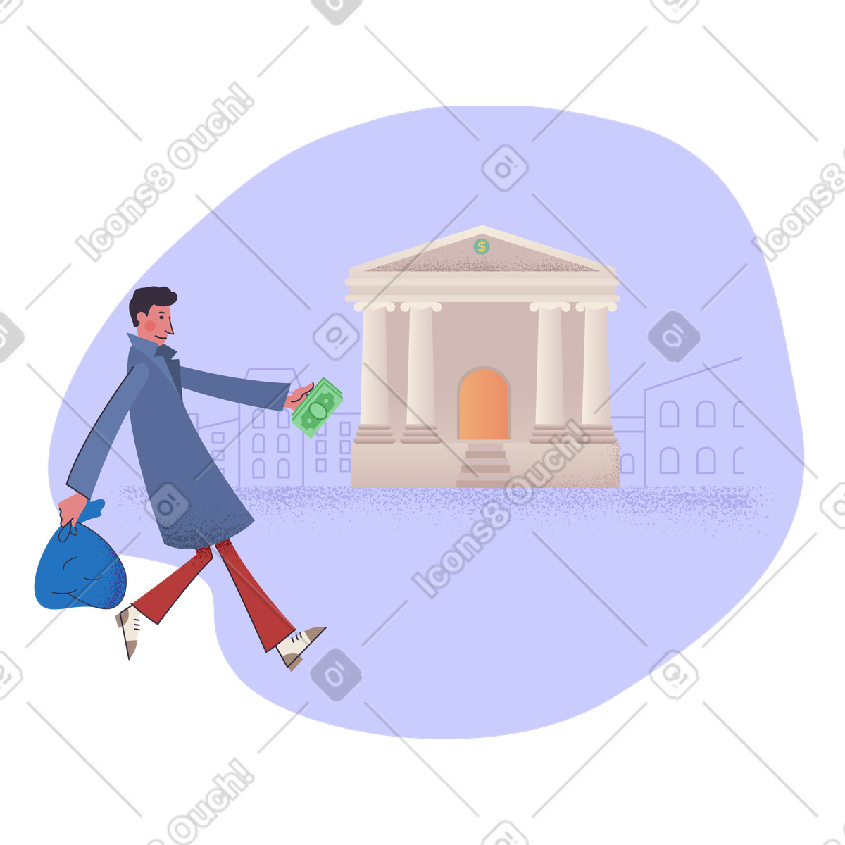 Ilustração de Homem indo ao banco para depositar dinheiro em no estilo Pale baixar em PNG, SVG