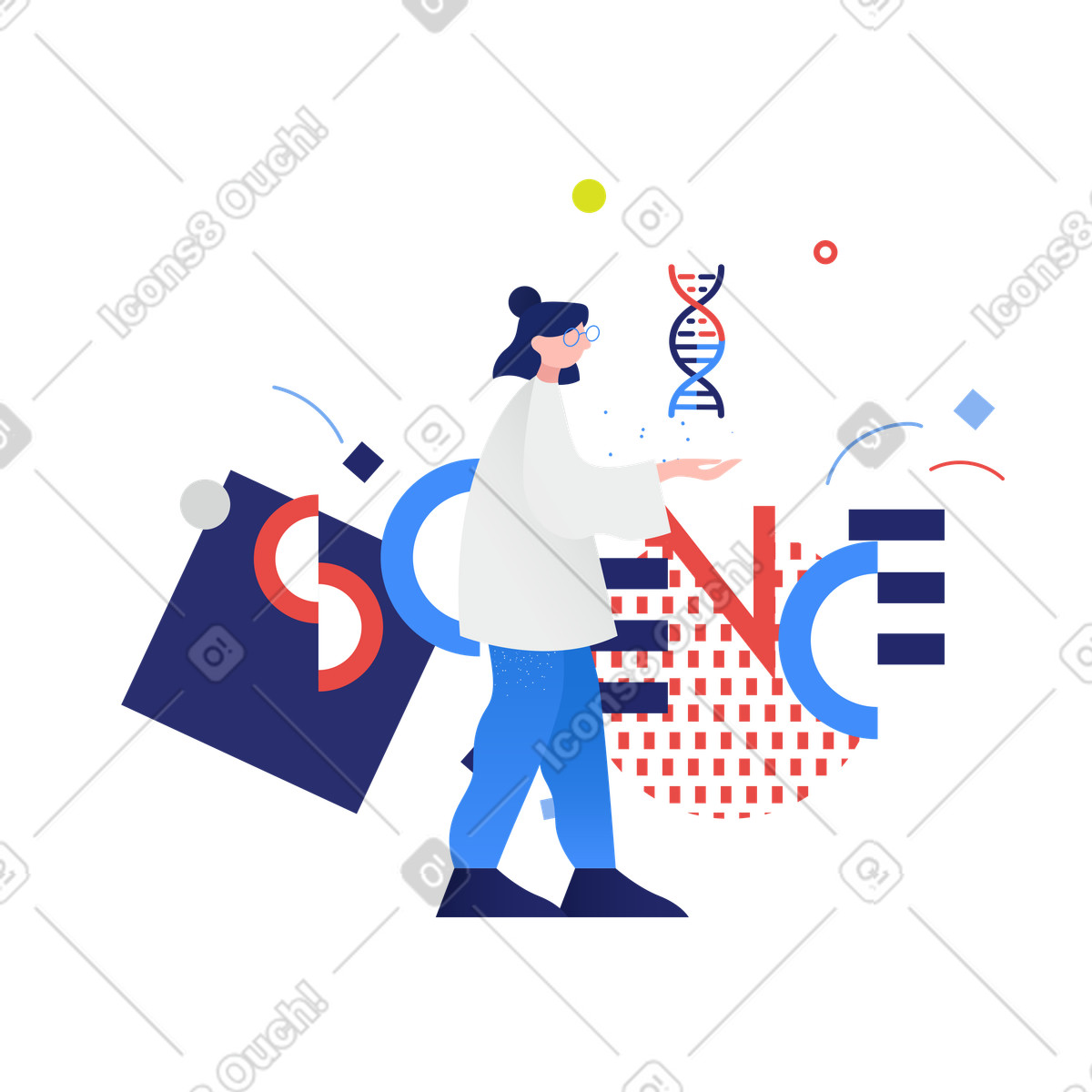 下载 Clip 风格的 科学刻字和研究 dna 螺旋的科学家 插画，支持 PNG、SVG 格式