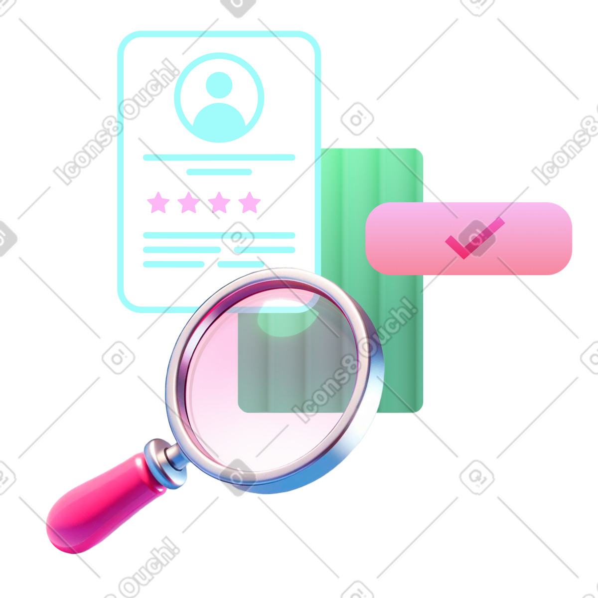 Ilustração de Recrutamento on-line, busca funcionário em no estilo Chromed para baixar em PNG, SVG