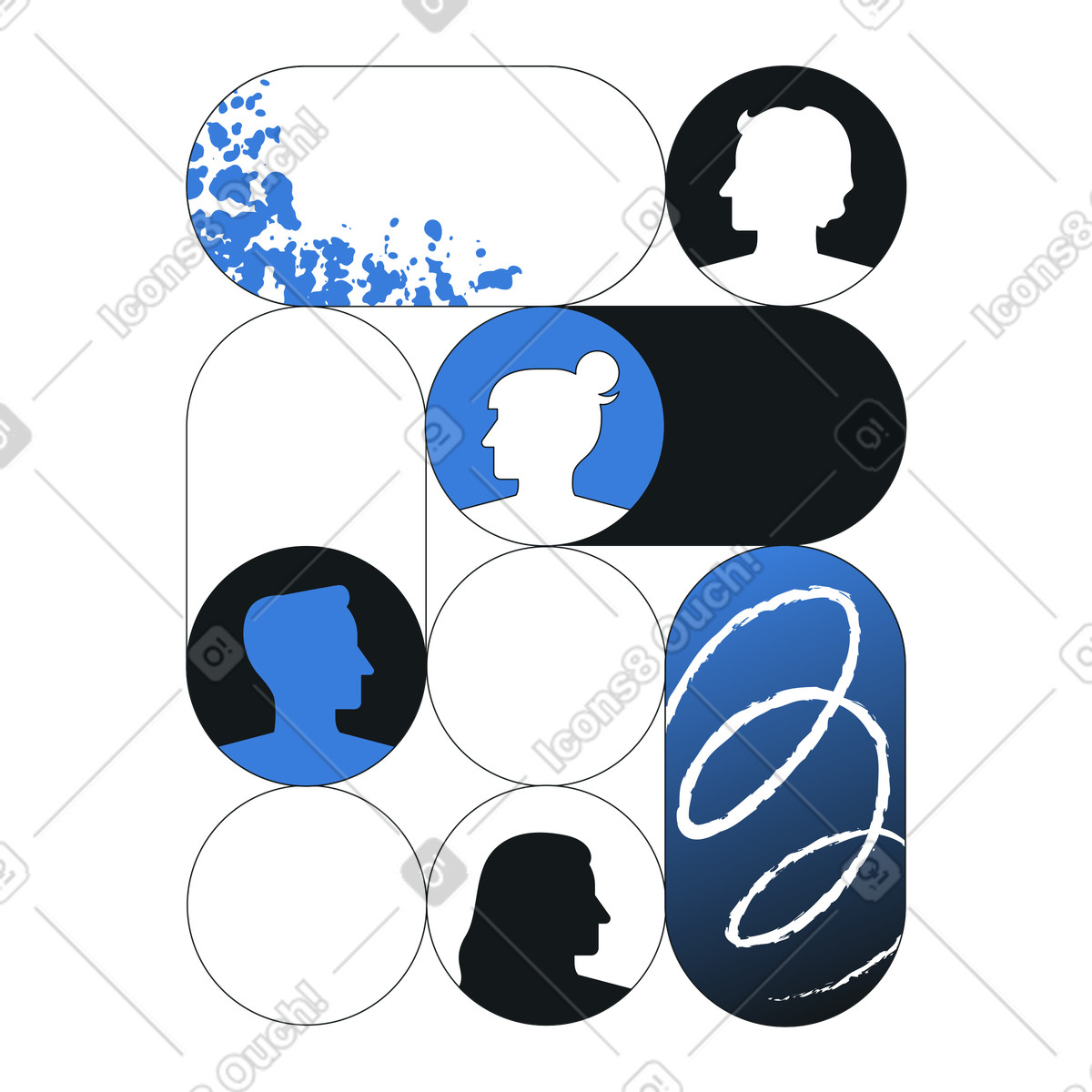 Ilustração de Team avatars with abstract shapes, Online collaboration and teamwork em no estilo Midnight para baixar em PNG, SVG