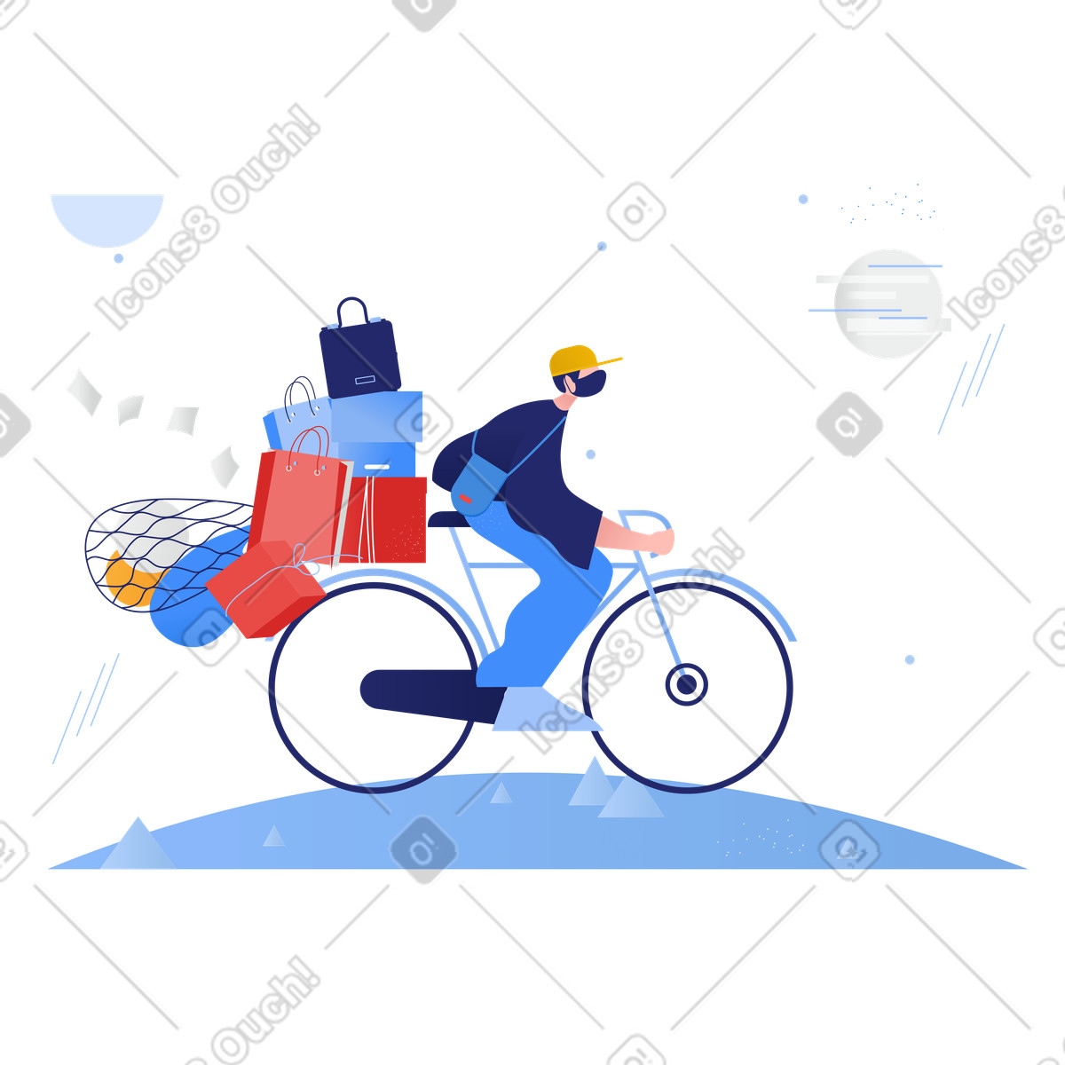 Delivery man riding bicycle illustration in Clip style download in PNG, SVG