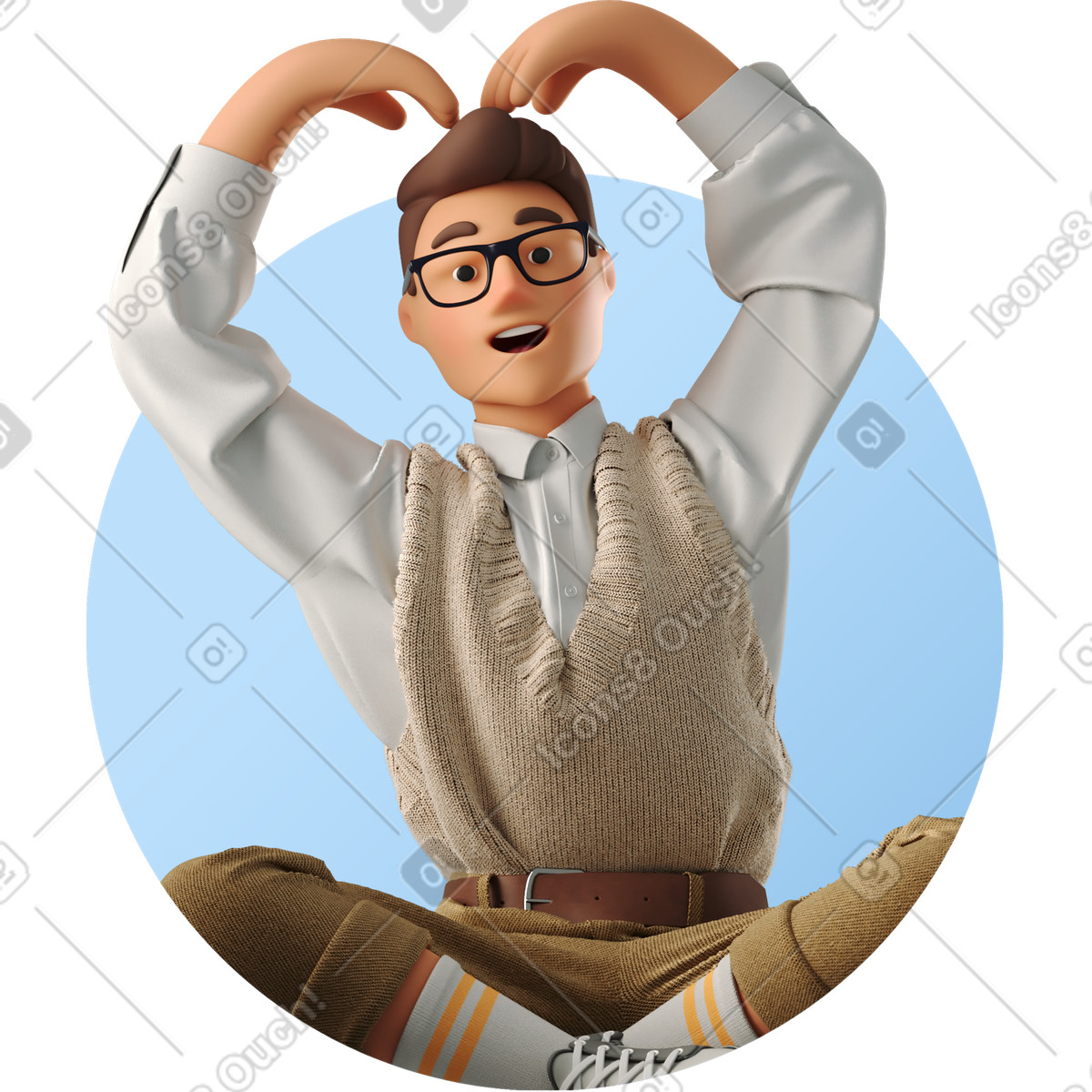 Man showing a heart above his head with arms illustrazione in stile 3D Business scarica in PNG, SVG