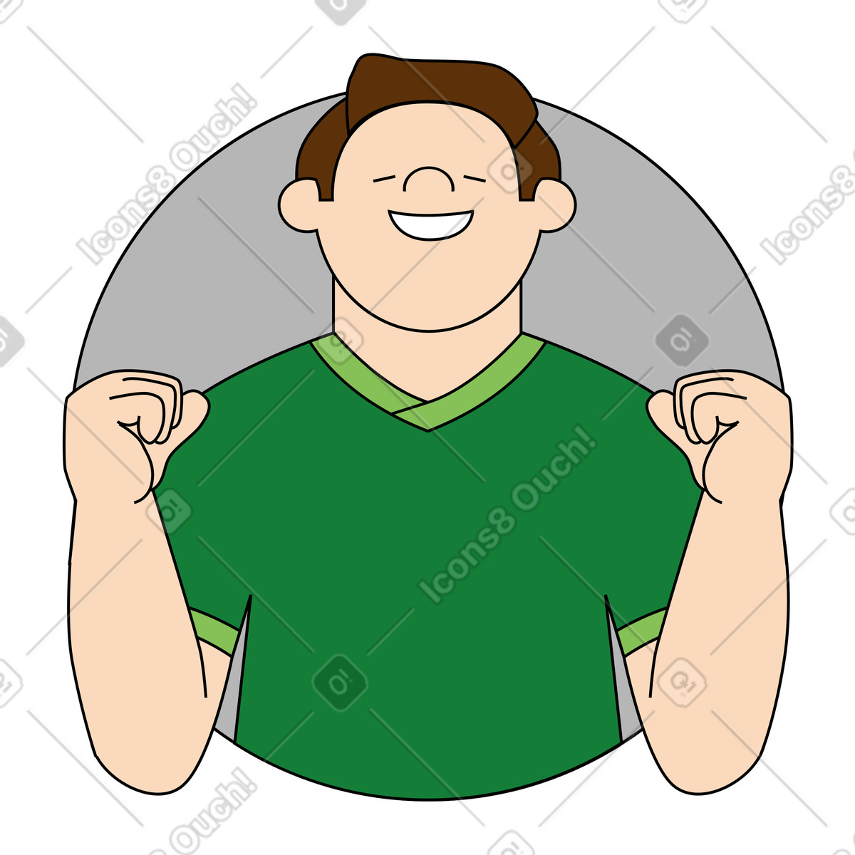 Ilustración Hombre celebrando la victoria con gesto ganador en estilo Kindy a descargar en PNG y SVG