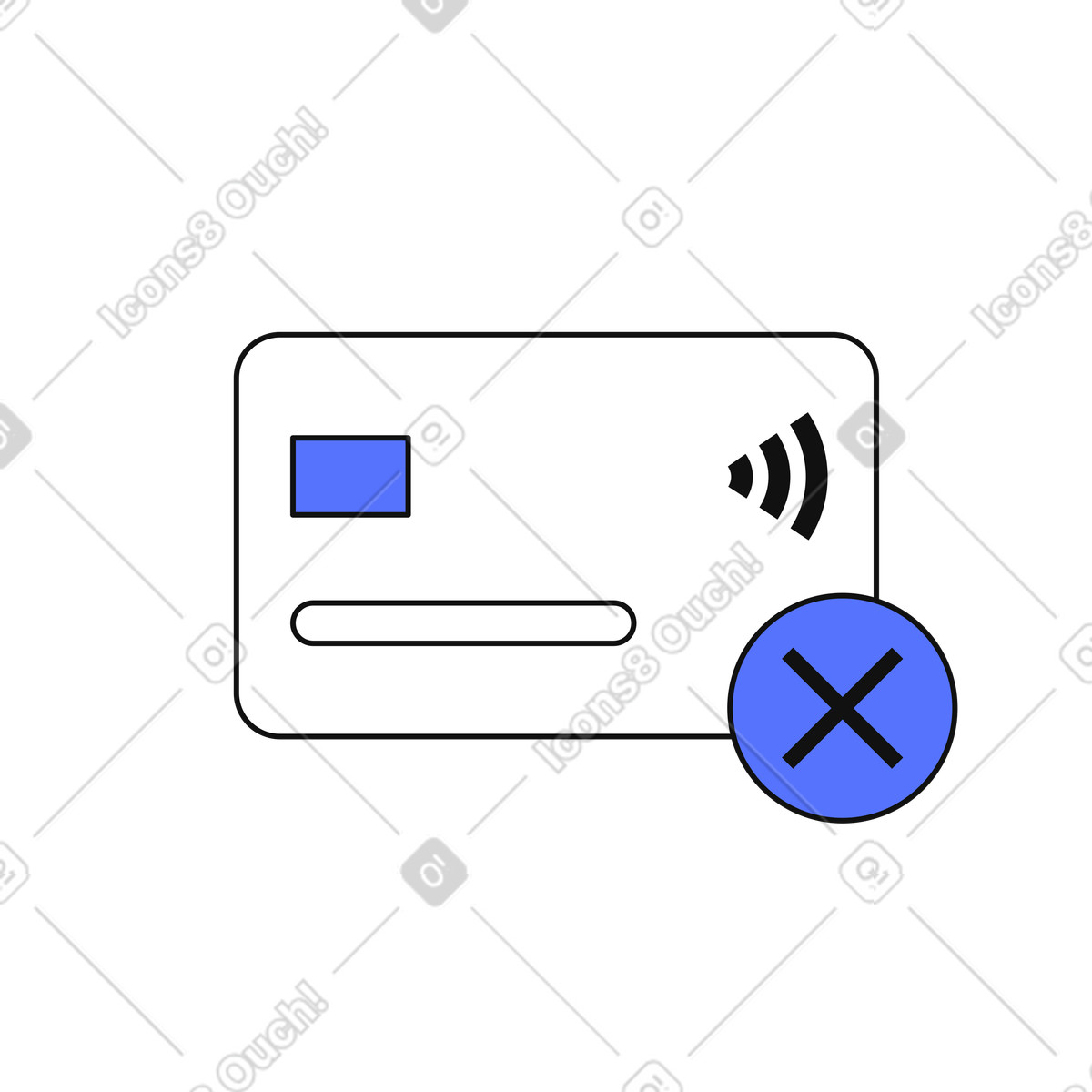 Credit card contactless payment declined error notification on screen display illustration in style download in PNG, SVG