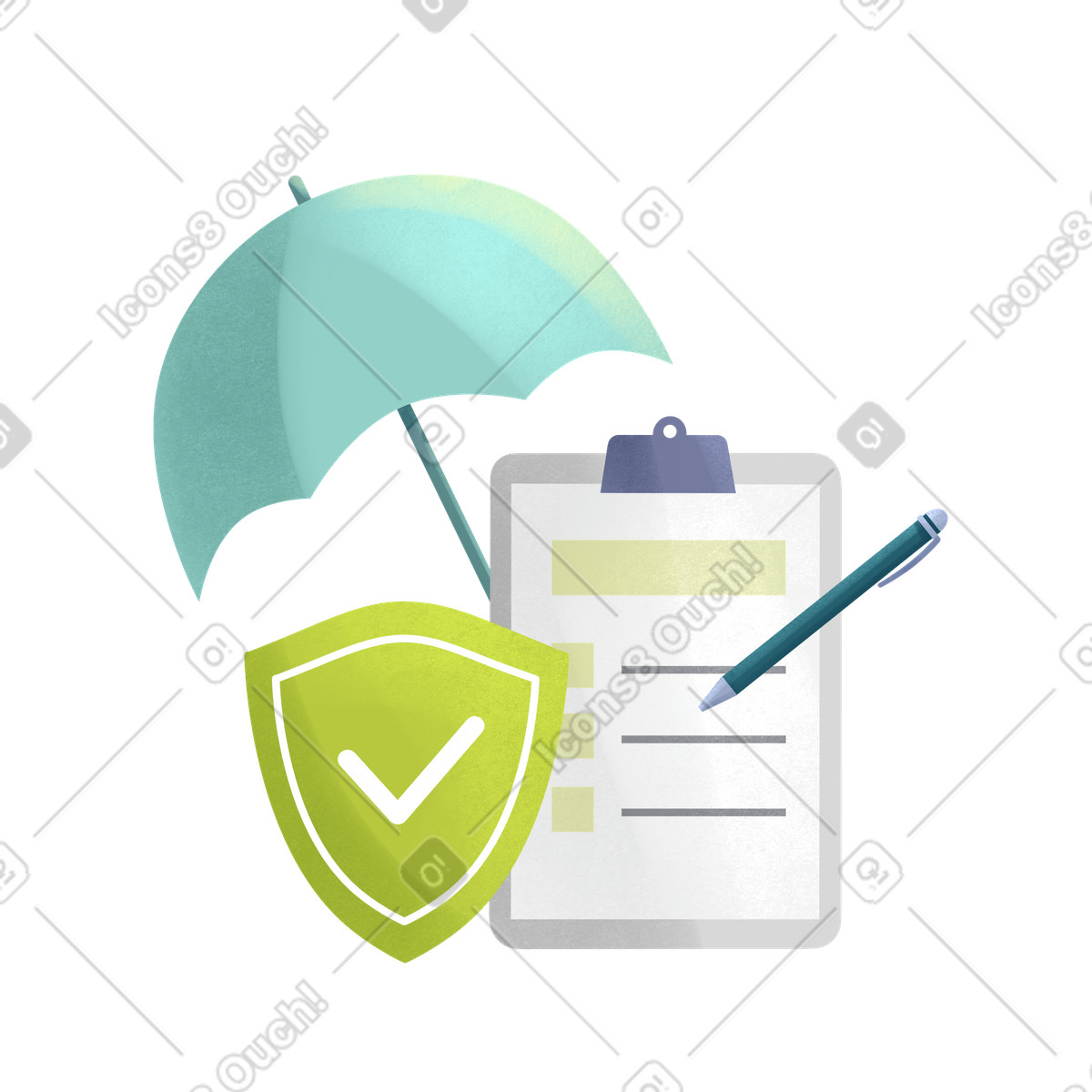 Health insurance agreement with a shield and umbrella illustration in Shine style download in PNG, SVG
