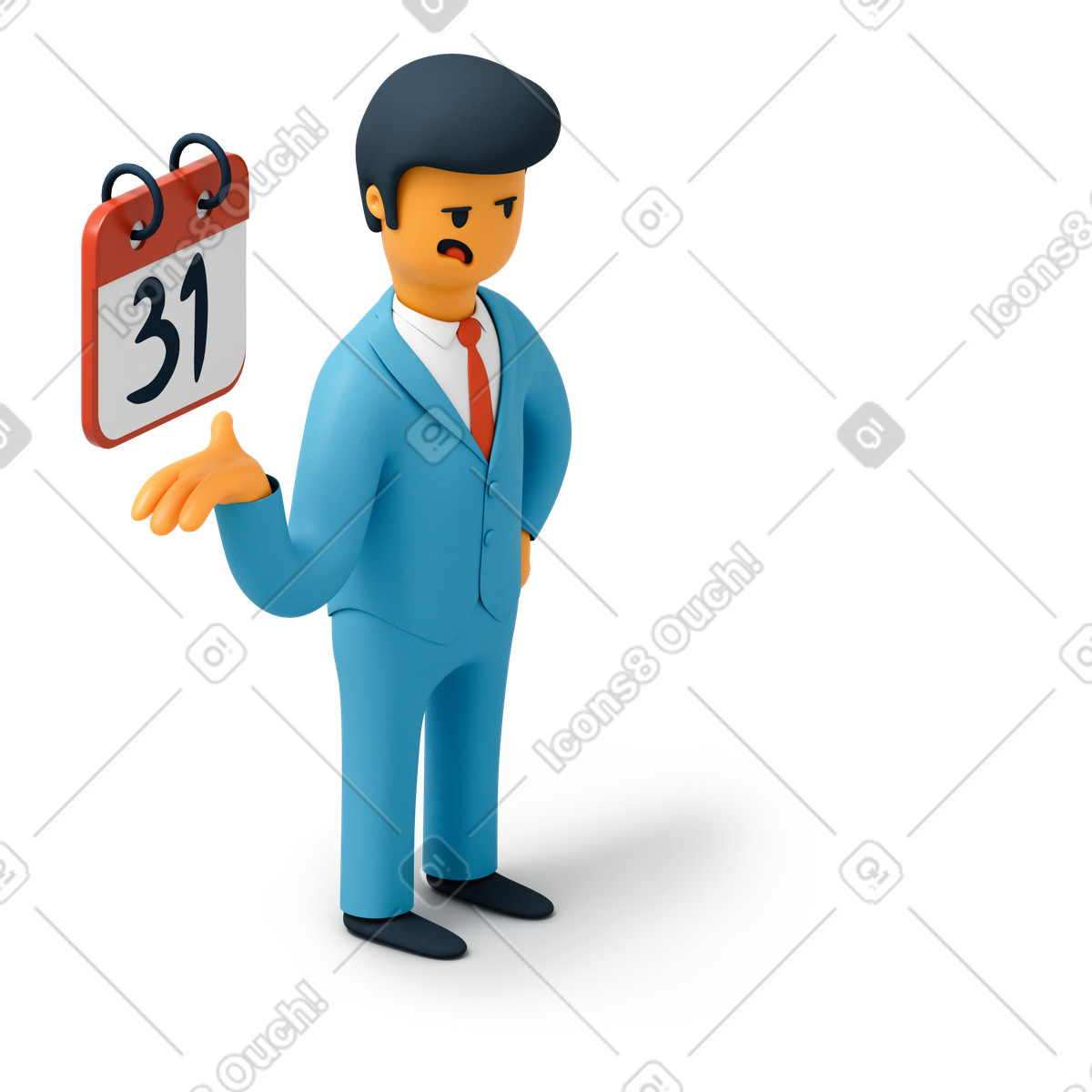 Uomo in abito blu con calendario. il tempo sta finendo illustrazione stile 3D Flame scarica PNG, SVG