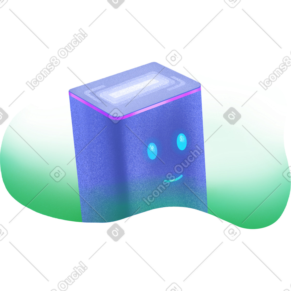 Illustration Haut-parleur intelligent bleu sur fond vert dans le style Smart à télécharger aux formats PNG, SVG
